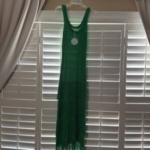 Green Sleeveless Fringe Dress